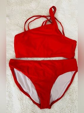 Red Women's Asymmetric Bikini Set - Unbranded